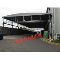 供应白色骨架钢梁门头遮雨棚-通道交叉管电动推拉棚-免费设计
